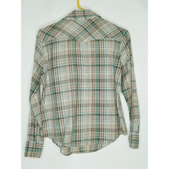Western Top Mens 36 (Medium) Plaid Rodeo Pearl Button down long sleeve - Picture 10 of 13